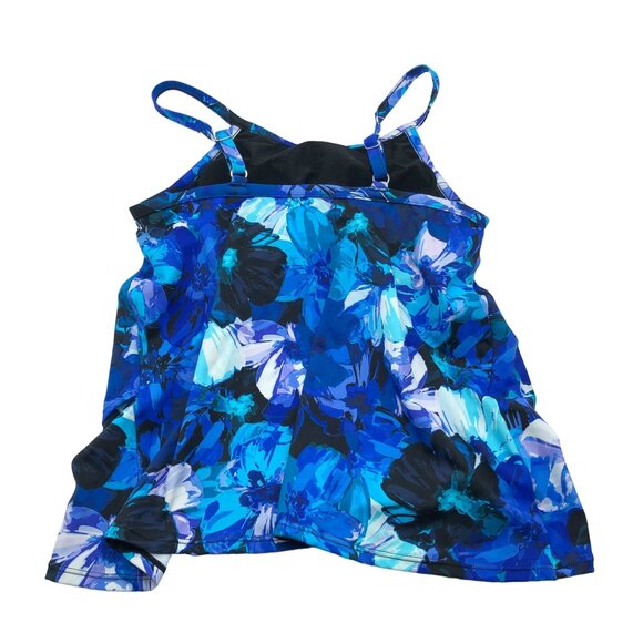 Swim Solutions Womens Floral High Neck Tankini Swim Top Blue Black Size 8 - Picture 4 of 6